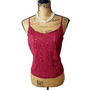 Cinema Etoile Womens Floral Lace Camisole XL Rich Red Y2K Coquette Victorian